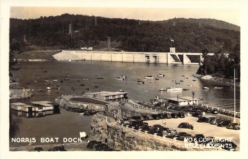 Real Photo, Norris Dam, #6, Boat Dock, Cars, 1937,by Clements,  TN, Old Postcard