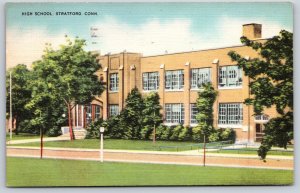 Stratford Connecticut~High School Street View~PM 1940~Vintage Linen Postcard