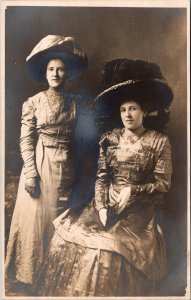 RPPC Fashionable Ladies with Big Hats, Moline IL Vintage Postcard U75