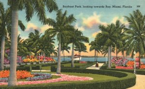 Vintage Postcard Bayfront Park Looking Towards Bay Flower Garden Miami Florida