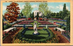 Formal Italian Court Lambert Gardens Portland Oregon Linen Postcard C115