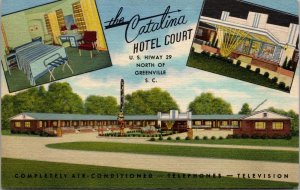 Linen Postcard The Catalina Hotel Court in Greenville, South Carolina~138476