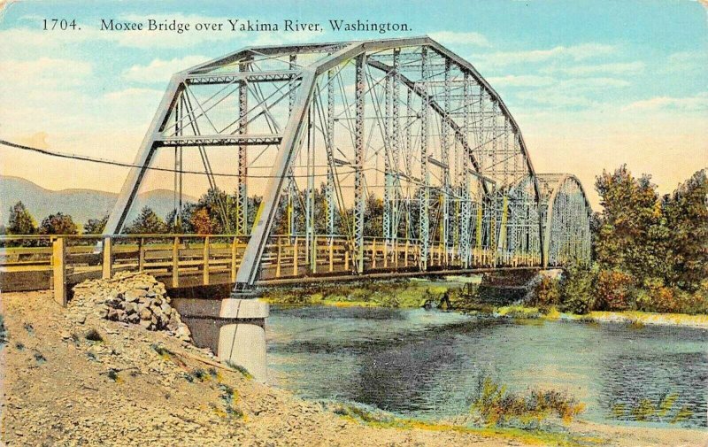 WASHINGTON STATE~MOXEE DOUBLE STEEL BRIDGE OVER YAKIMA RIVER POSTCARD