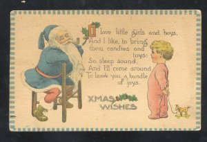 XMAS WISHES SANTA CLAUS BLUE ROBE VINTAGE CHRISTMAS POSTCARD STERLING COL.