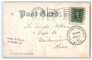 1906 Christmas Wishes Angels Head Holly Berries Ringing Bells Nash Postcard 