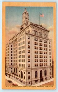 DAVENPORT, Iowa IA ~ View of DAVENPORT BANK and TRUST Co. 1949 Linen Postcard