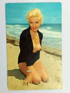 Vintage Postcard Blonde Woman in Swimsuit Beauty on the Beach with Ocean