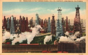 Vintage Postcard 1930's Producers Famous Signal Hill Oil District Long Beach CA