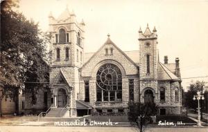 Salem Illinois~Methodist Church~Beautiful Stained Glass~1939 RPPC Postcard