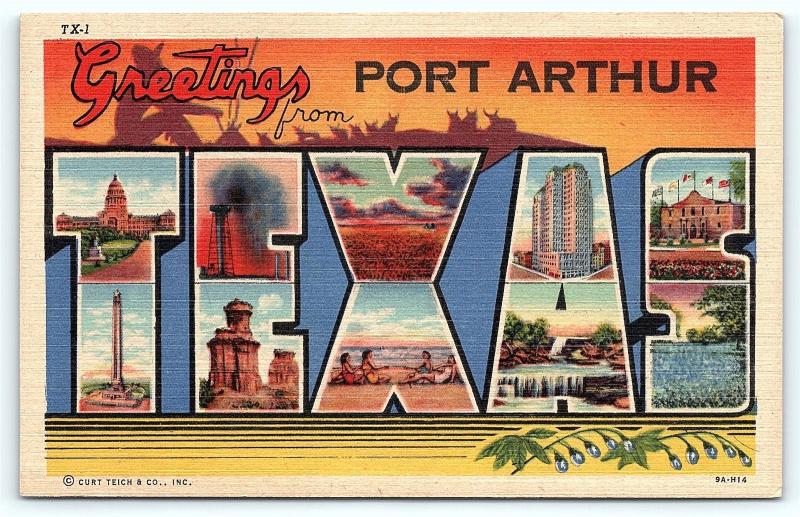 Postcard TX Port Arthur Large Letter Greetings from Port Arthur Texas 