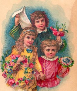 1880s Victorian Trade Card A Merry Christmas Lovely Children Fab! #5S