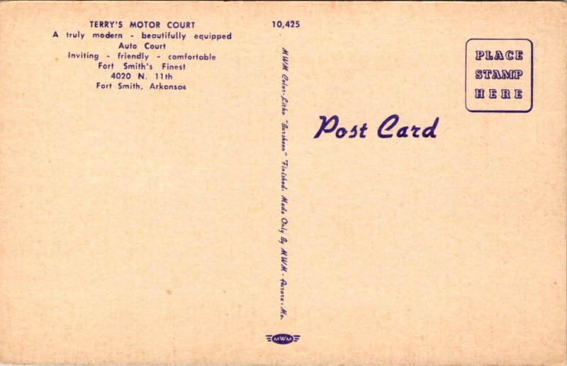 Linen Postcard Terry's Motor Court in Fort Smith, Arkansas