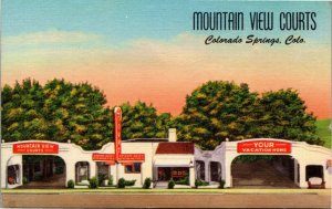 Mountain View Courts, Colorado Springs US85 and US 87 linen postcard