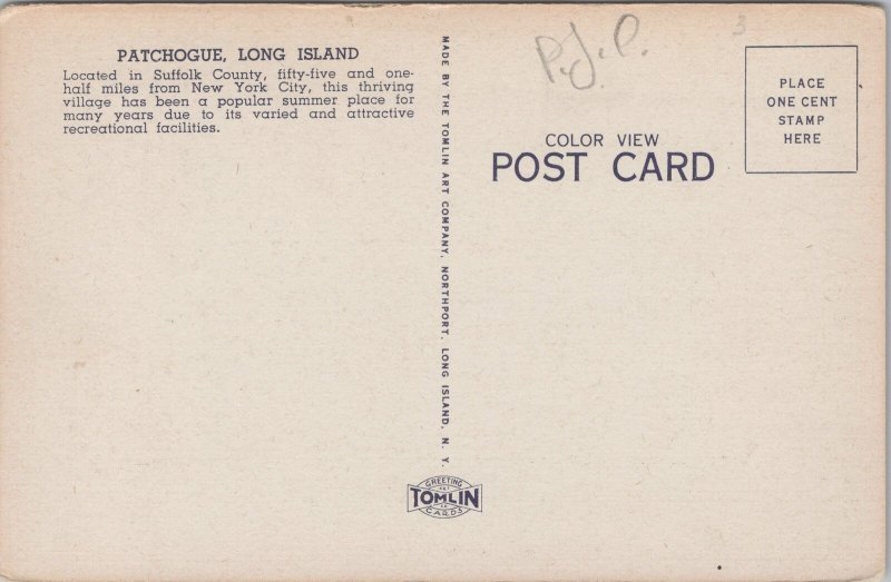 Long Island NY~Patchoque High School~Red Border~Lamppost~Tomlin Vintage Postcard