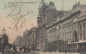 Collins Street West Melbourne Antique 1907 Postcard