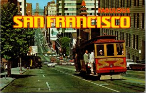 Vtg San Francisco Cable Car looking down California Street CA Unused Postcard