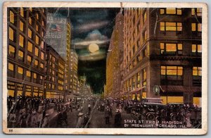 Chicago Illinois 1920 Postcard State Street From MAadison by Moonlight