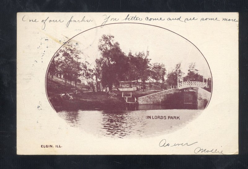 ELGIN ILLINOIS LORDS PARK SCENE VINTAGE POSTCARD 1905