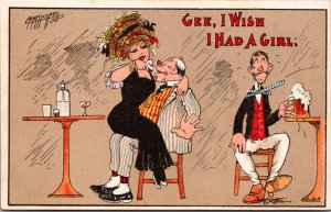Carmichael Artist Comic PC Man Watching Woman Pour Drink in Another Mans Mouth