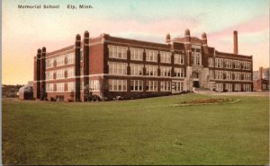 Hand Colored Postcard Memorial School in Ely, Minnesota