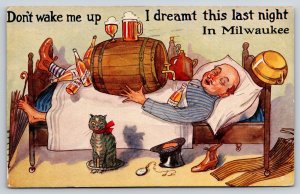 Milwaukee Wisconsin Comic Dream~Man in Bed with Beer Keg~Mug~Jugs~Cat~1912