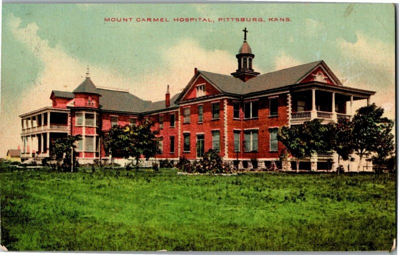 View of Mount Carmel Hospital, Pittsburg KS c1910 Vintage Postcard P33