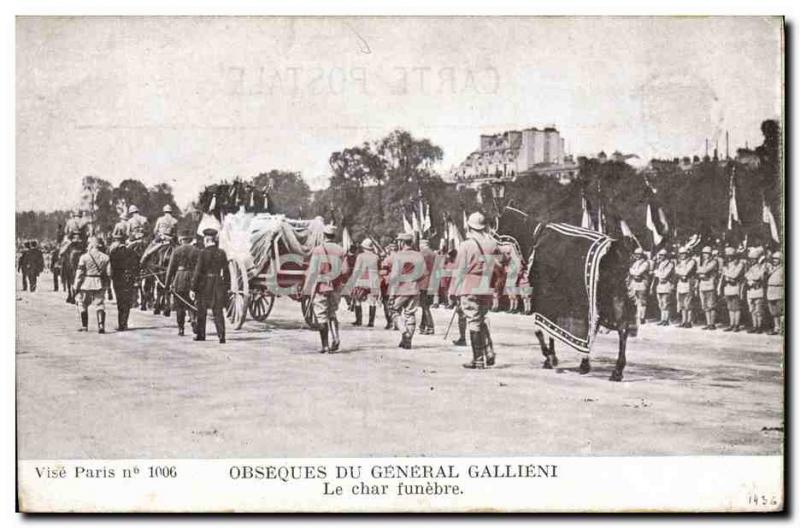 Old Postcard Paris funeral of General Gallieni's funeral chariot