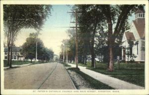 Kingston MA Catholic Church & Main St. c1910 Postcard