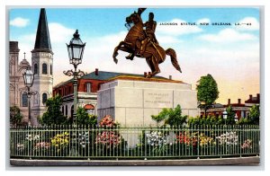 Jackson Civil War Statue New Orleans Louisiana LA UNP Linen Postcard Y6