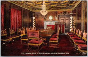 Dining Room Of John Ringling Mansion Chandelier Sarasota Florida FL Postcard