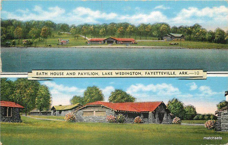 1940s Bath House Pavilion Lake Wedington Arkansas Kropp postcard 10746