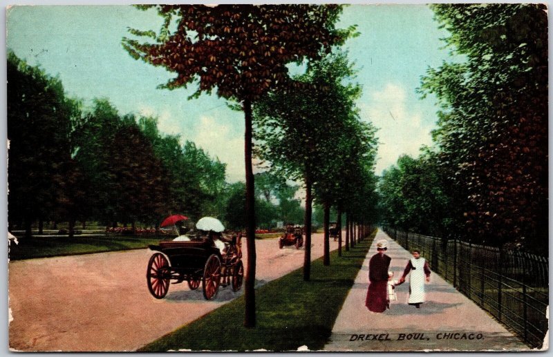 1911 Drexel Boulevard Chicago Illinois IL Walking Strolling Posted Postcard