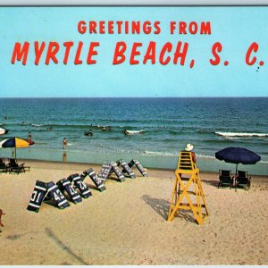 c1970s Myrtle Beach SC Greetings Lifeguards Swimming Atlantic Umbrella Sign A219