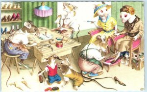 Mainzer Dressed MICE AT COBBLER SHOP Shoe Store #4900 Anthropomorphic Postcard