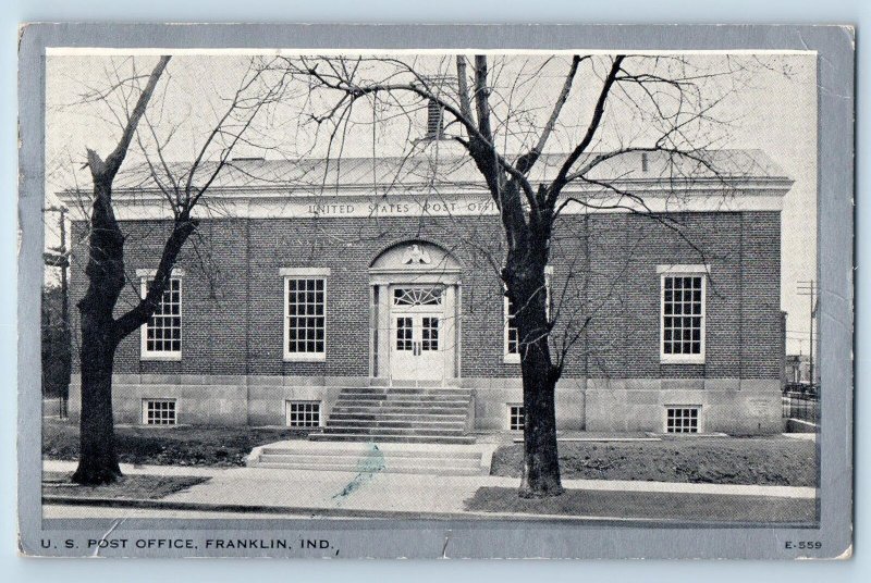 Franklin Indiana IN Postcard U. S. Post Office Building Exterior View 1947 Trees