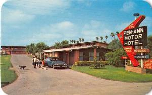 Pharr Texas birds eye view Pen-Ann Motor Hotel entrance vintage pc Z21756