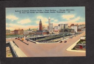 WA Railroad Train Station Depot Northern Pacific Seattle Washington Postcard