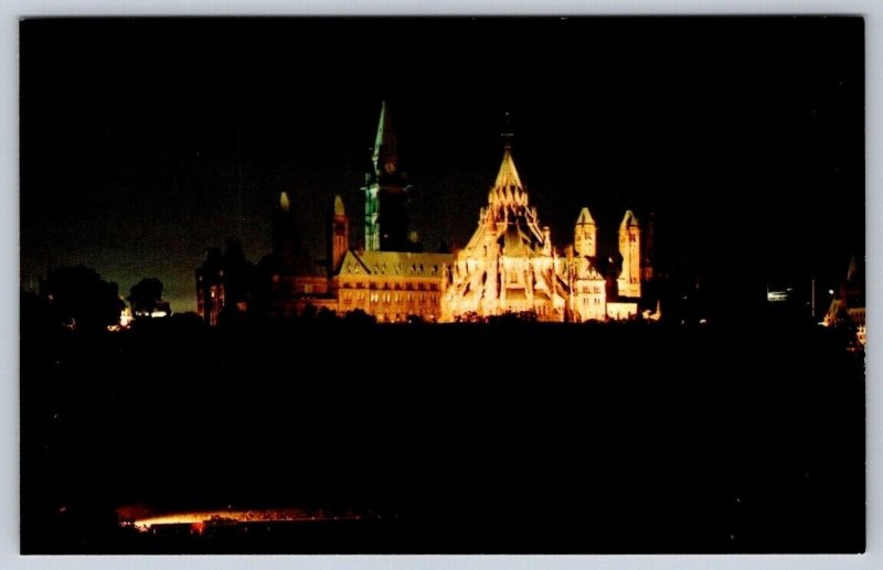 Parliament Hill, Night View, Ottawa Ontario Canada, Vintage Chrome Postcard, NOS