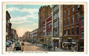 Chapel Street looking East, New Haven, CT Capitol Lunch Postcard