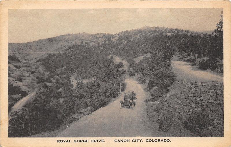 Canon City Colorado~Car on Royal Gorge Drive~20s Corner Drug Store-Albertype Pc