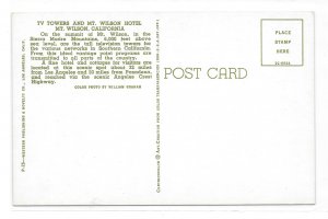 Mt Wilson CA TV Towers and Hotel Sierra Madre Vintage California Postcard