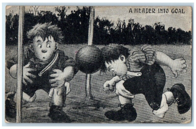 1908 Children Boys Playing Soccer A Headed Into Goal Indianola Iowa IA Postcard