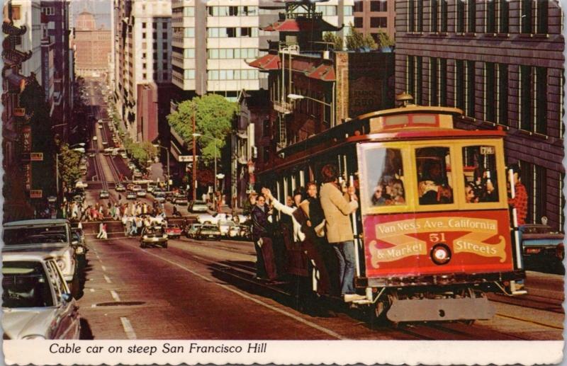 Cable Car San Francisco CA California Hill c1976 Vintage Postcard D51