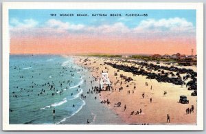 Vtg Daytona Beach Florida FL The Wonder Beach View Cars 1930s Linen Postcard