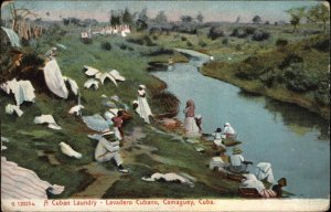 Camaguey Cuba Cuban Women Doing Laundry c1910 Vintage Postcard