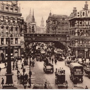 c1910s London Ludgate Hill St Paul Cathedral Bovril Schweppes Advert Bridge Rail