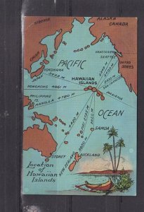 HAWAII, MAP OF PACIFIC OCEAN, LOCATION OF HAWAII, c1940 ppc., unused.