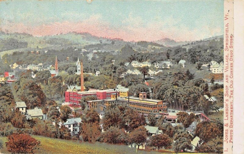 SPRINGFIELD VERMONT~PANORAMA VIEW~1906 JONES & LAMSON'S SHOP & VILLAGE~POSTCARD