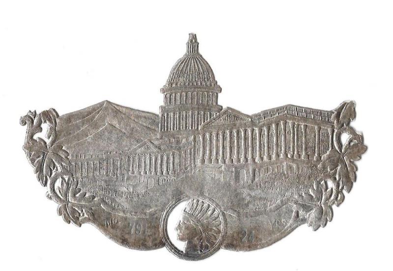 Silver Victorian Diecut Linen Yarn Label Capitol Building