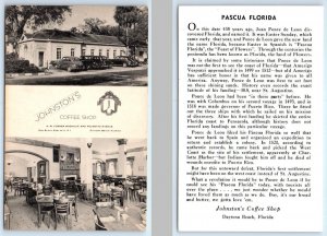 2 Postcards DAYTONA BEACH, FL ~ JOHNSTON'S COFFEE SHOP Pascua - Ponce de Leon